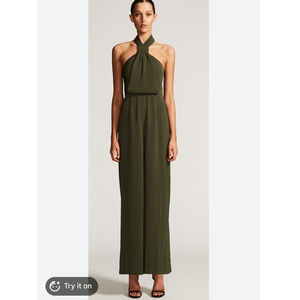 Shona Joy | Knot Draped Maxi Jumpsuit Size US 6 Khaki Olive
